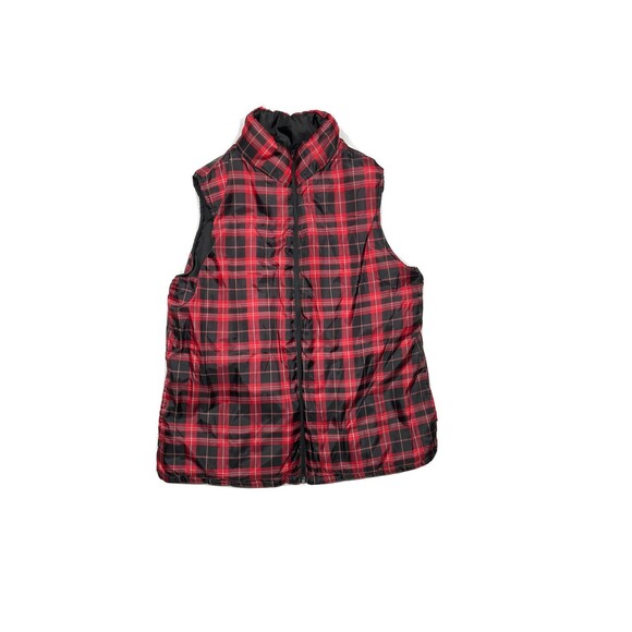 Merona Women's Reversible Vest Jacket Size L Coat Plaid Checks  Black Red Zip - Picture 5 of 15